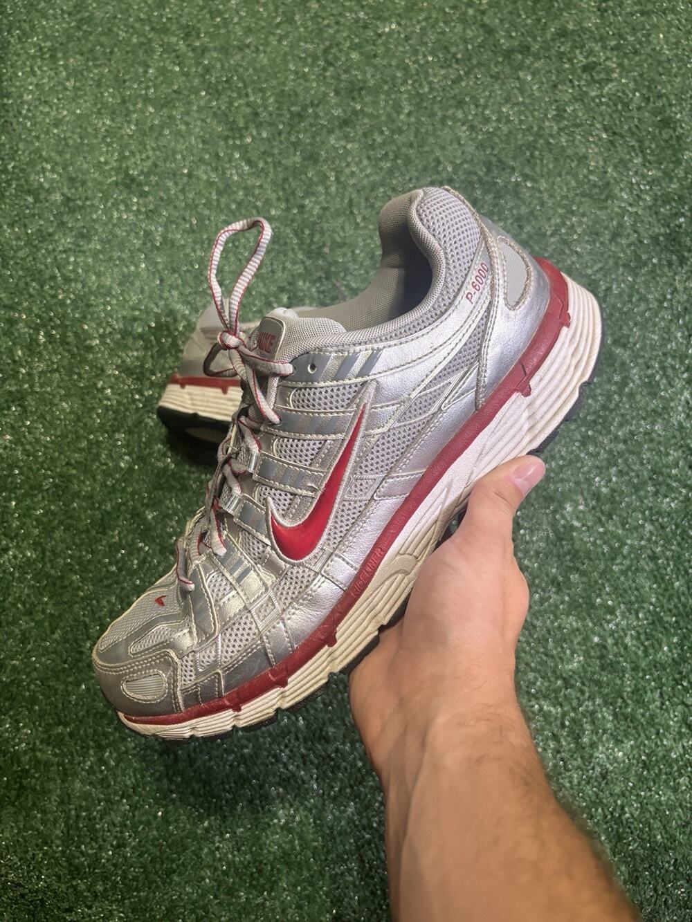 Nike P-6000 Metallic Silver/Gym Red Men's Sneakers Shoes Size 12 CD6404-024
